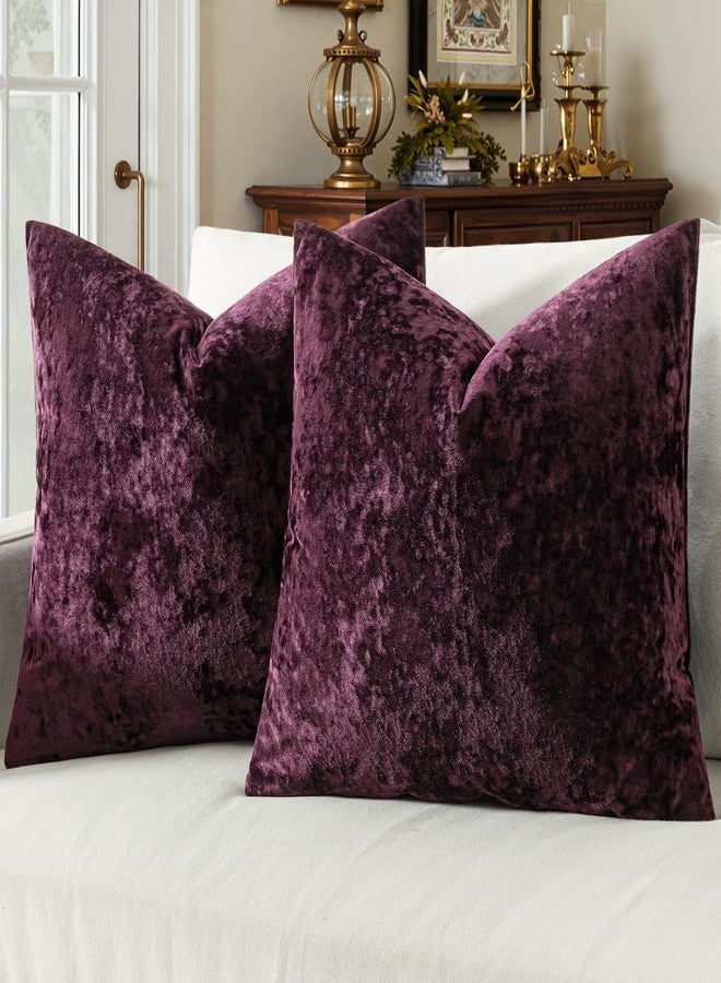 MIULEE Velvet Throw Pillow Covers Set of 2, Soft Neutral Decorative Pillow Cases with Luxurious Textured Vintage Cushion Covers for Home Decor Couch Sofa Bed,Purple 18x18 inch - Image 1