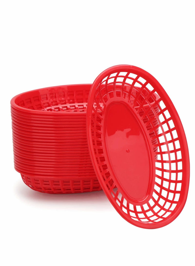 Bread Baskets, Reusable Oval Plastic Food Serving Baskets, Microwaveu0026 Dishwasher Safe Food Grade Plastic Food Tray for Party Picnic BBQ Burger Fries Sandwiches 9.4 x 5.9 24pcs - Image 1