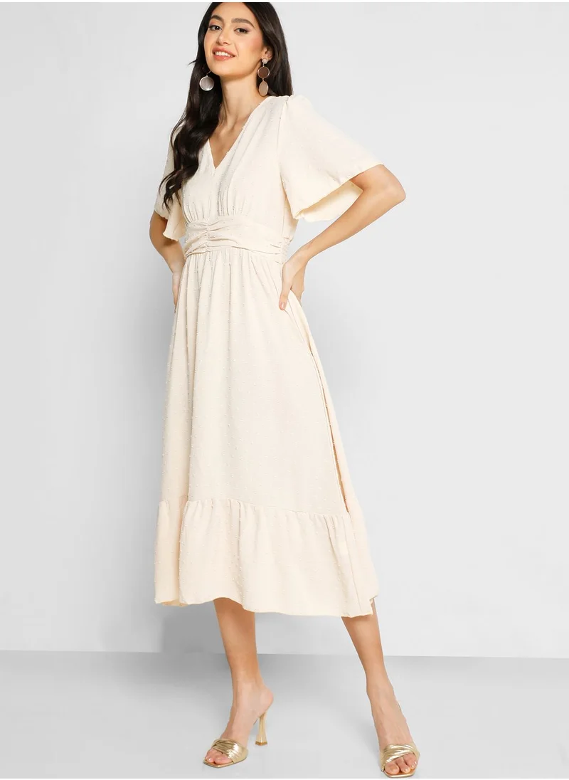ELLA Corset Cinched Waist Detail Fit & Flare Dress