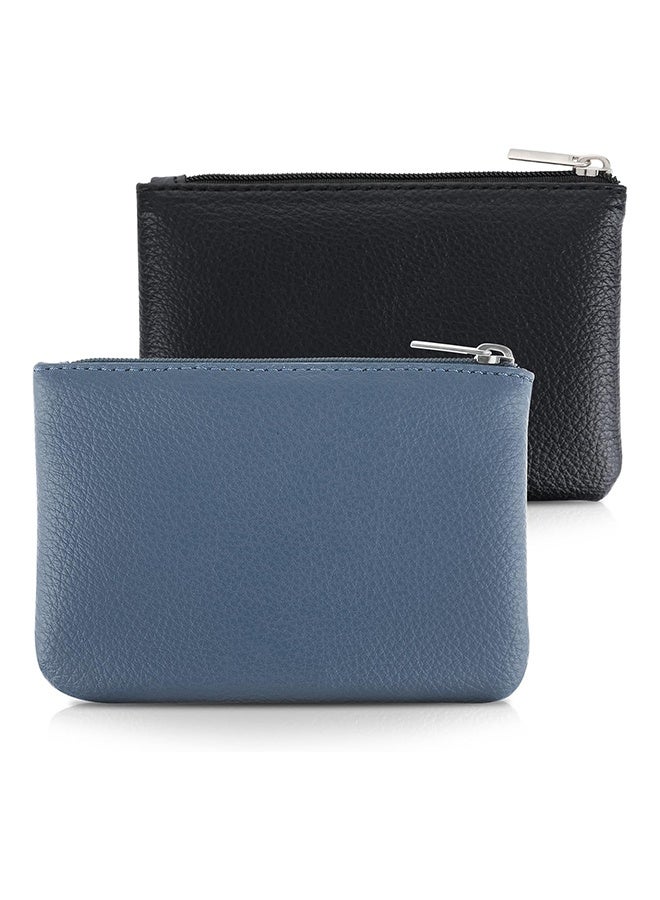 غنافوتو 2 قطعة محفظة نقود بنمط الليتشي، محفظة نقود محمولة بسحاب PU، محفظة صغيرة للنقود المعدنية، جيب للنقود المعدنية للنساء، بطاقة ائتمان، بطاقة هوية، مفاتيح، سماعات رأس، منظم أحمر الشفاه، أسود + أزرق - Image 1