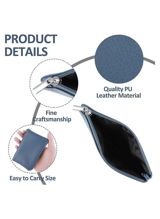 غنافوتو 2 قطعة محفظة نقود بنمط الليتشي، محفظة نقود محمولة بسحاب PU، محفظة صغيرة للنقود المعدنية، جيب للنقود المعدنية للنساء، بطاقة ائتمان، بطاقة هوية، مفاتيح، سماعات رأس، منظم أحمر الشفاه، أسود + أزرق - Image 2