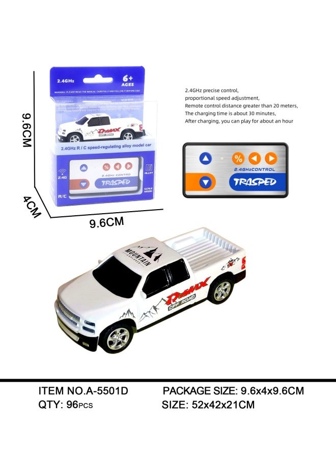Generic Mini Remote Control Car Toy 2.4G With Light Adjustable Speed With Trailer Simulation Model 1:64 Remote Control Alloy Car-Color:White Pickup-four Wheels  - Image 1