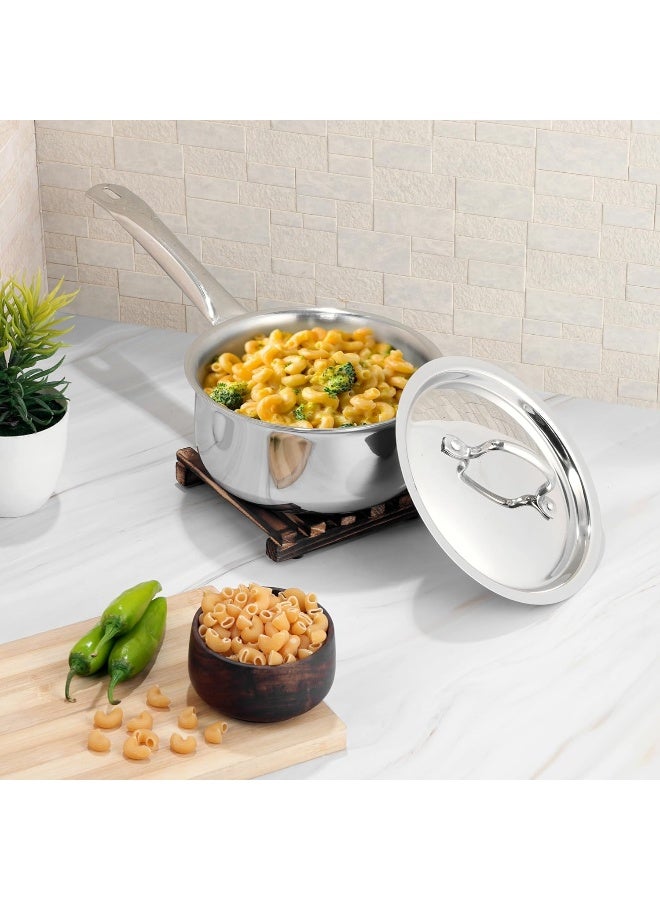 VINOD Platinum Triply Stainless Steel Saucepan with Lid - 1.2 Litres (14 cm) | 2.5 mm Thick | Tea, Chai Pan | | Induction & Gas Friendly, Heavy Bottom - Silver - Image 5