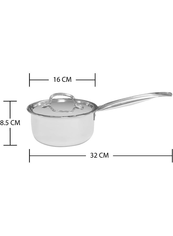 VINOD Platinum Triply Stainless Steel Saucepan with Lid - 1.2 Litres (14 cm) | 2.5 mm Thick | Tea, Chai Pan | | Induction & Gas Friendly, Heavy Bottom - Silver - Image 3