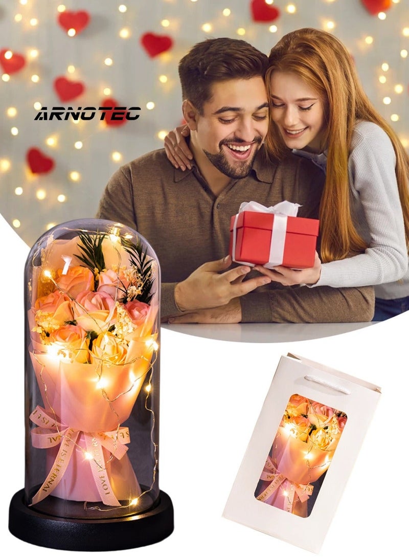 ARNOTEC "Eternal Rose Gift Box – LED Light Glass Cover Decoration | Romantic Gift for Valentine's Day, Birthday, Mother's Day | Pink Bouquet Creative Ornaments" - Image 2