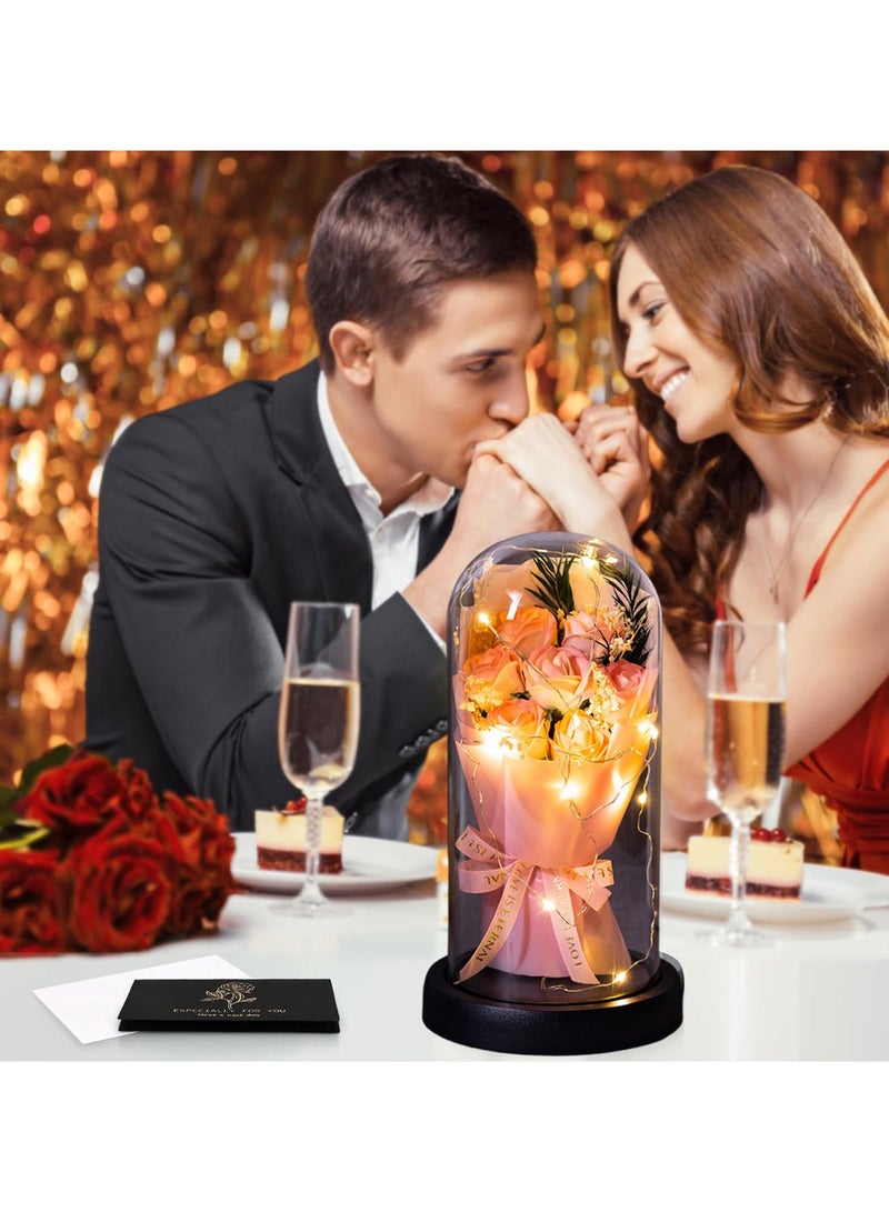 ARNOTEC "Eternal Rose Gift Box – LED Light Glass Cover Decoration | Romantic Gift for Valentine's Day, Birthday, Mother's Day | Pink Bouquet Creative Ornaments" - Image 5