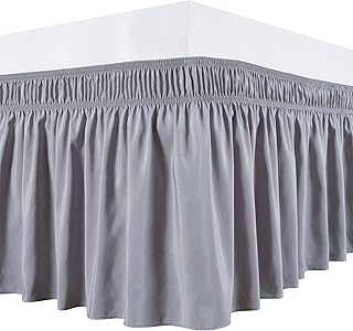 Biscaynebay Biscaynebay Wrap Around Bed Skirts for Queen Size Beds 12 Inches Drop, Silver Grey Elastic Dust Ruffles Easy Fit  - Image 1