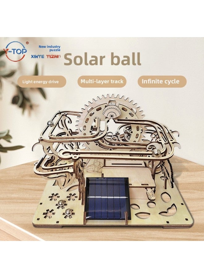 Creative DIY Track Ball Wooden Three-dimensional Puzzle Children's Educational Toys Hand-assembled Model Desktop Ornaments-Color:Support Solar Mechanical Ball Order - Image 2