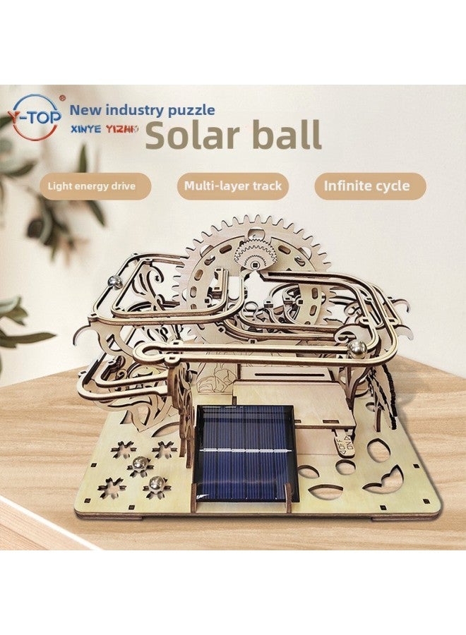 Creative DIY Track Ball Wooden Three-dimensional Puzzle Children's Educational Toys Hand-assembled Model Desktop Ornaments-Color:Support Solar Mechanical Ball Order - Image 1