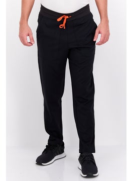 Men Regular Fit Solid Drawstring Sweatpants, Black