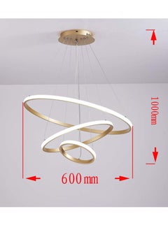 رات سو ثريا معلقة LED حديثة قابلة للتعتيم، مزودة بثلاث حلقات، مع جهاز تحكم عن بعد  - Image 4