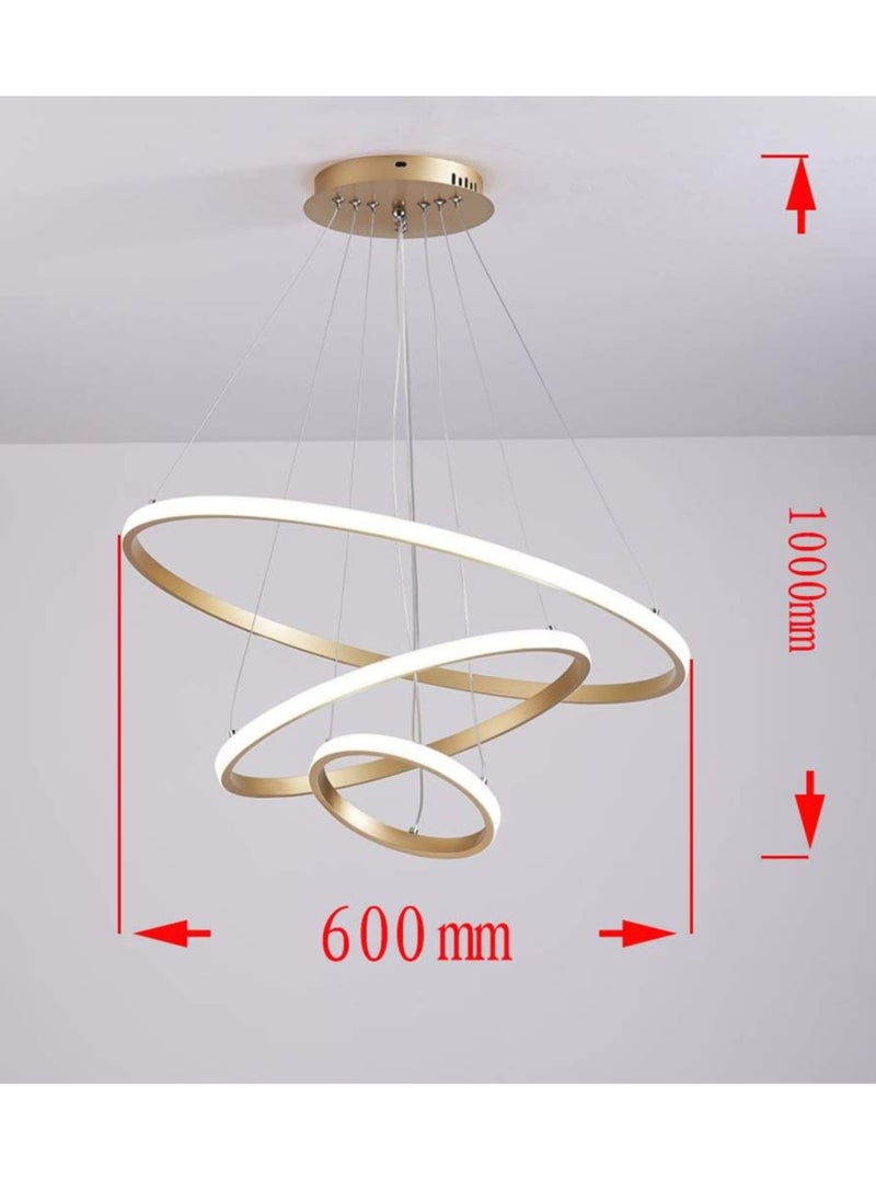رات سو ثريا معلقة LED حديثة قابلة للتعتيم، مزودة بثلاث حلقات، مع جهاز تحكم عن بعد  - Image 4