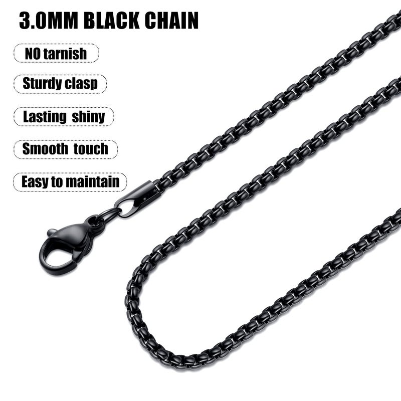 Fiusem Black Chain for Men, 3mm Mens Chain Necklaces, Stainless Steel Box Chain Necklace for Men and Women, Mens Necklace 20 Inch - Image 4