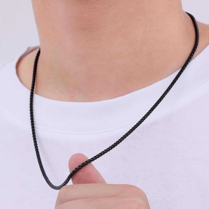 Fiusem Black Chain for Men, 3mm Mens Chain Necklaces, Stainless Steel Box Chain Necklace for Men and Women, Mens Necklace 20 Inch - Image 3