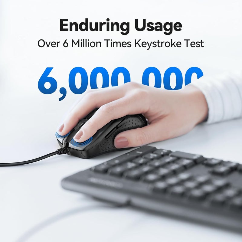 TECKNET فأرة سلكية USB، فأرة كمبيوتر سلكية بـ 6 أزرار مع 4 DPI قابلة للتعديل، فأرة كمبيوتر بصرية بتصميم مريح وكابل بطول 5 أقدام للابتوب، كروم بوك، الكمبيوتر الشخصي، سطح المكتب، ماك، نوت بوك - رمادي - Image 4