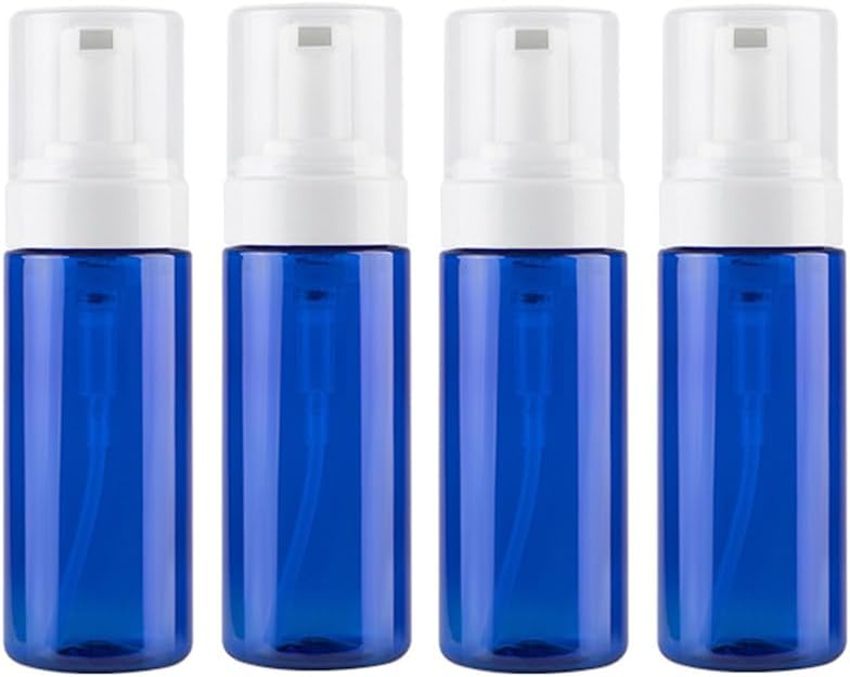 4 Pcs 100ml 3.4oz Plastic Foam Pump Bottle Foam Dispenser Mini Foaming Soap Pump Dispenser Travel Bottles for Shampoo Shower Hand Soap Foaming(Blue)