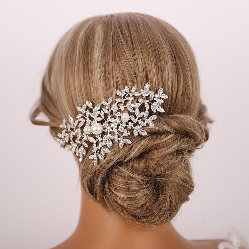 Rumtock Silver Rhinestones Beads Bling Hair Clip Comb with Pearl Wedding Bridal Elegant Jewelry Hair Styling Hair Piece 