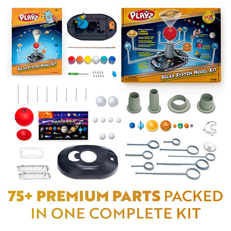 Playz Premium Solar System Model Kit for Kids - 4 Speed Motor, HD Planetarium Projector, 8 Painted Planets & 8 White Foam Balls with Paint and Brush for a Hands-On STEM DIY Project for Space Toys - Image 3