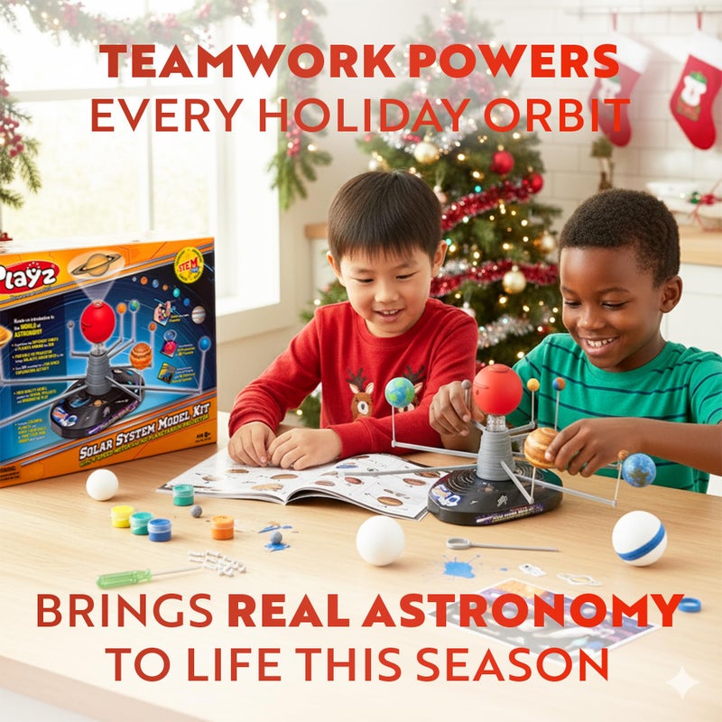 Playz Premium Solar System Model Kit for Kids - 4 Speed Motor, HD Planetarium Projector, 8 Painted Planets & 8 White Foam Balls with Paint and Brush for a Hands-On STEM DIY Project for Space Toys - Image 2