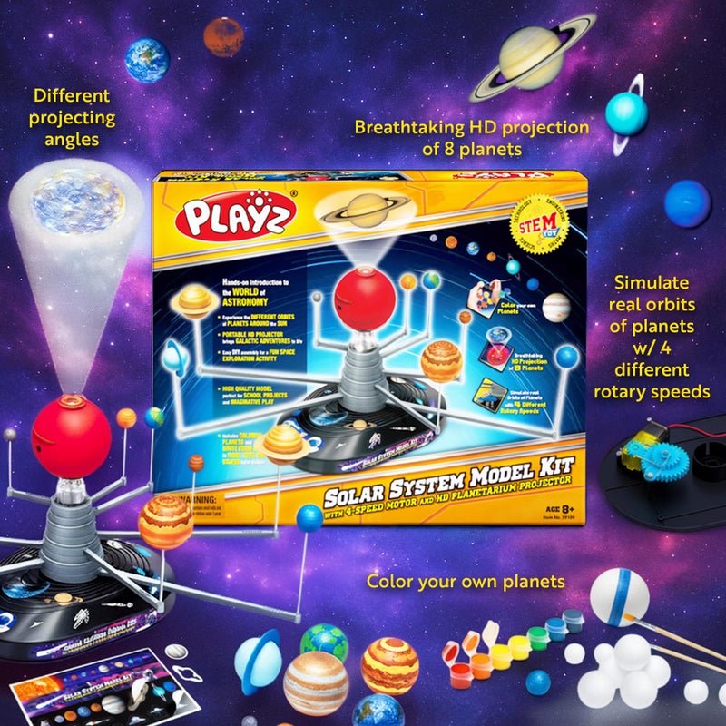 Playz Premium Solar System Model Kit for Kids - 4 Speed Motor, HD Planetarium Projector, 8 Painted Planets & 8 White Foam Balls with Paint and Brush for a Hands-On STEM DIY Project for Space Toys - Image 5