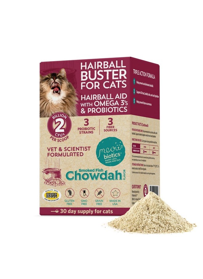 فيدوبيوتيك - - مسحوق Meowbiotics Hairball Buster للقطط مع البروبيوتيك 2 مليار وحدة تشكيل مستعمرة بنكهة شوربة السمك المدخن - 30 وجبة - Image 1