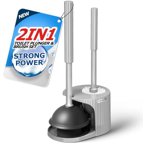 FORASTO 2 in 1 Toilet Plunger and Brush SetExtended Handle PlungerToilet Bowl Brush Plunger SetBathroom Cleaning Tools Toilet Brush Plunger ComboCleaning BrushDark Gray - Image 1