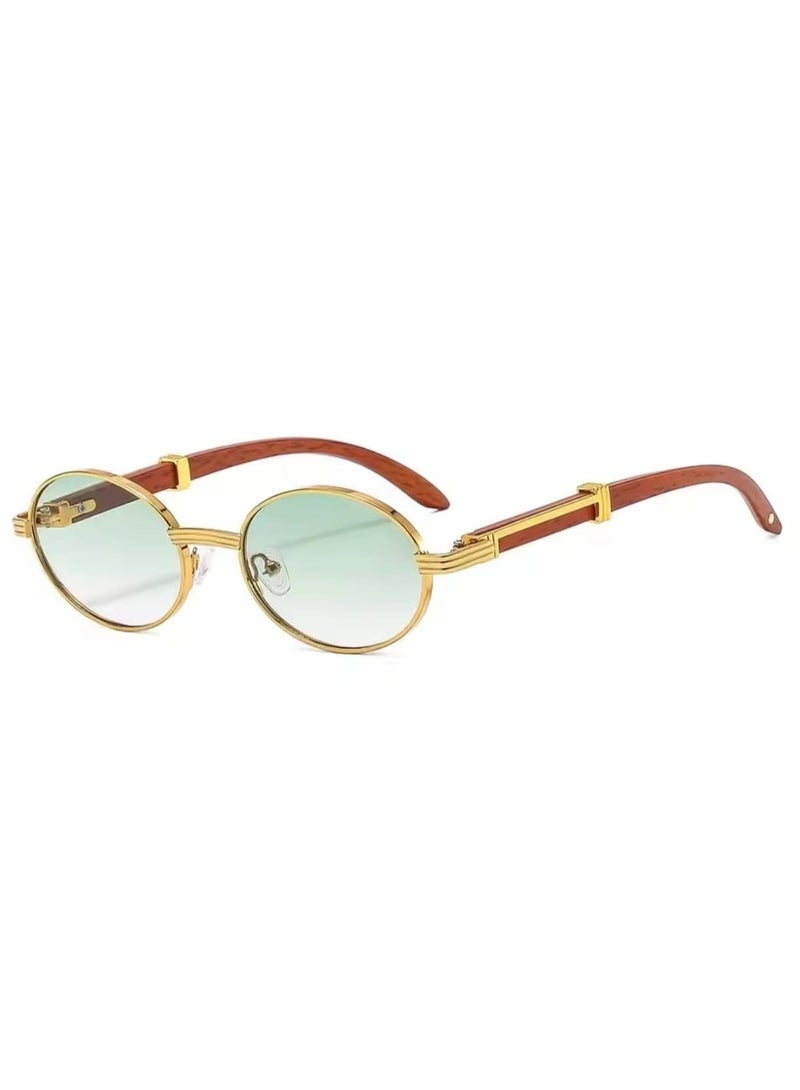 POLITE Luxury Fashion Designer Sunglasses for Men and Women Gold Green Gradient Oval Sunglass for Fashion - Image 1