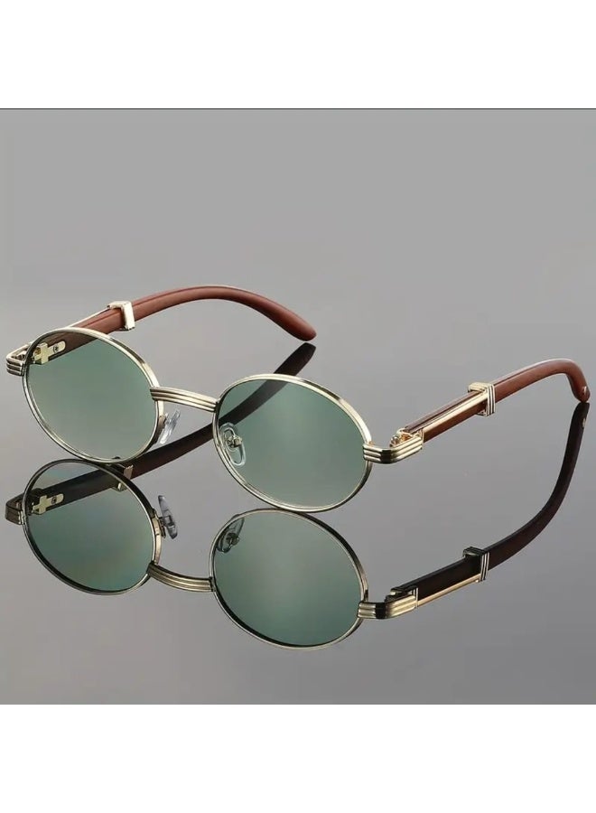POLITE Luxury Fashion Designer Sunglasses for Men and Women Gold Green Gradient Oval Sunglass for Fashion - Image 2