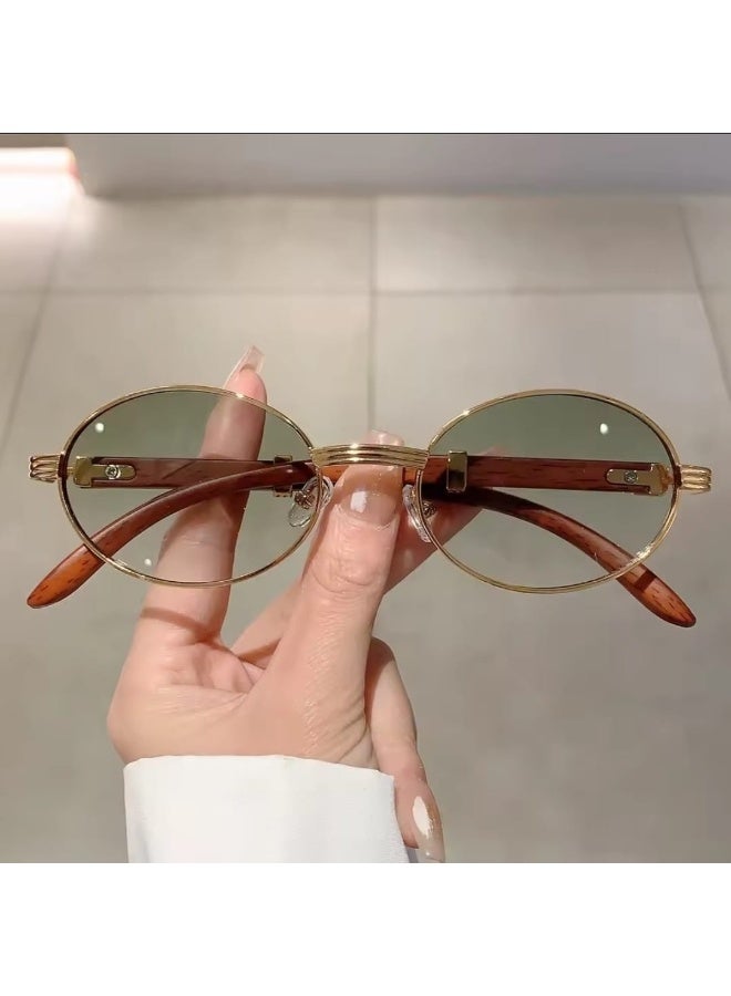 POLITE Luxury Fashion Designer Sunglasses for Men and Women Gold Green Gradient Oval Sunglass for Fashion - Image 3