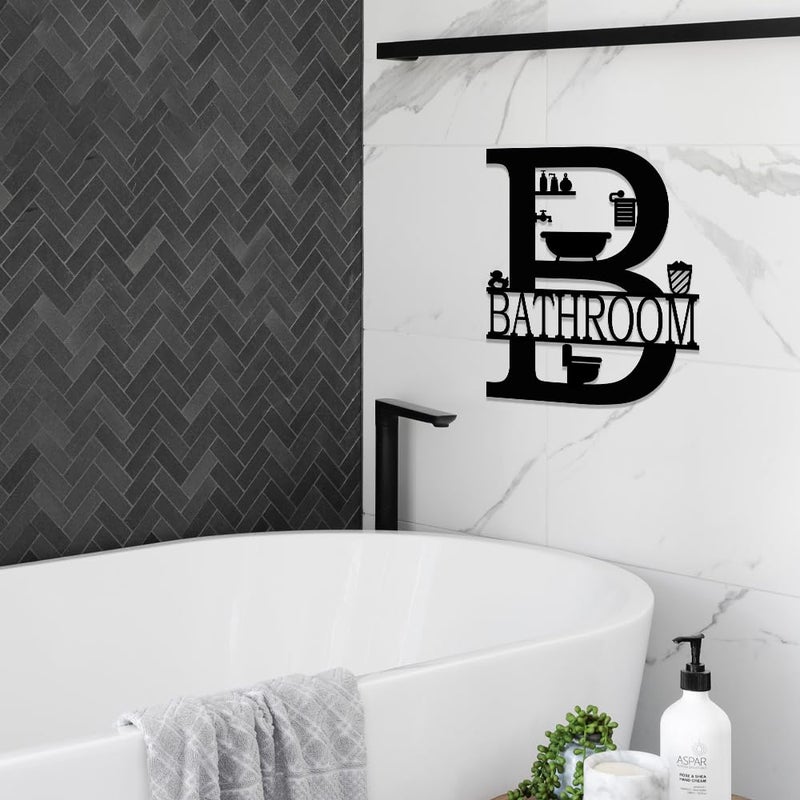 XORT Bathroom Signs Metal Wall Decor, Metal Bathroom Wall Art, Funny Bathroom Sign for Modern Home Decorations. (Black - 10 x 12 inch) - Image 3