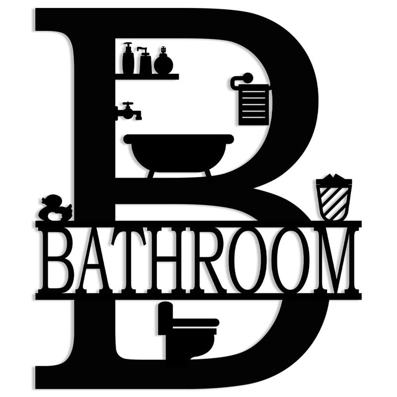 XORT Bathroom Signs Metal Wall Decor, Metal Bathroom Wall Art, Funny Bathroom Sign for Modern Home Decorations. (Black - 10 x 12 inch) - Image 1