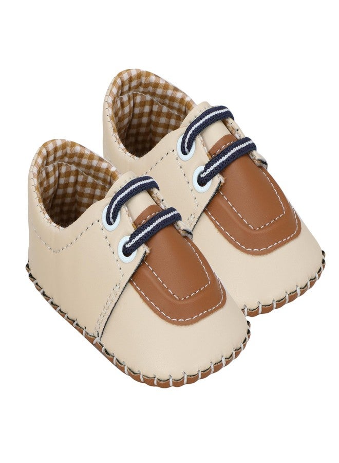 PureSole Party Shoes for Babies 6-12 Months | Slip On Cotton Baby Booties with Premium Look | Lightweight, Breathable & Flexible Infant Shoes | Ideal for Weddings, Birthdays, Photoshoots, Parties & Special Occasion (Cream/Brown) - Image 1