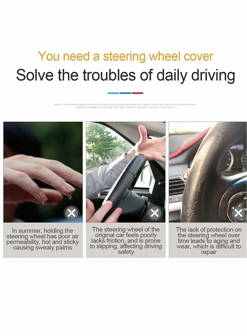 Excefore غطاء عجلة قيادة السيارة، مرن، قابل للتنفس، مضاد للانزلاق، عالمي 15 بوصة، غطاء عجلة قيادة للرجال والنساء (أسود/أحمر) - Image 4