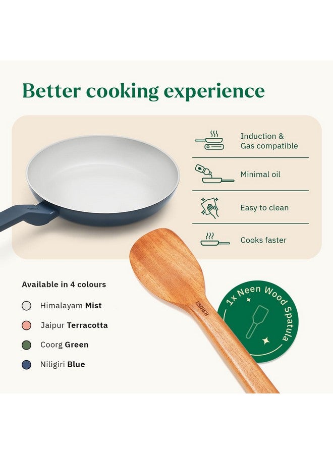 Ember Cookware مقلاة إمبر كوكوير أركيلا سيراميك غير لاصقة 24 سم | مقبض متطابق | 1x ملعقة مسطحة | آمنة للاستخدام على الحث | مقلاة غير سامة | خالية من PFAS و PTFE | سلسلة فلورنسا | زرقاء - Image 3