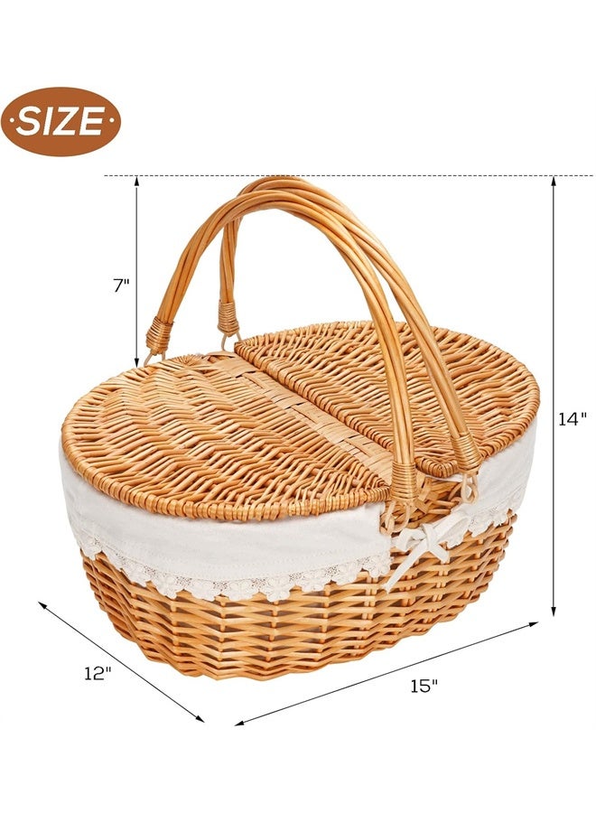 HOMESTAR Picnic Basket with Liner and Lid, Vintage-Style Picnic Hamper with Folding Woven Handle for Picnic, Camping, Outdoor, Birthday - Image 5