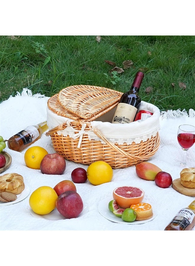 HOMESTAR Picnic Basket with Liner and Lid, Vintage-Style Picnic Hamper with Folding Woven Handle for Picnic, Camping, Outdoor, Birthday - Image 2