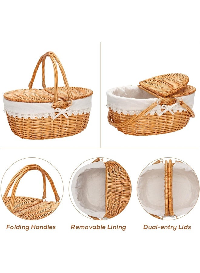 HOMESTAR Picnic Basket with Liner and Lid, Vintage-Style Picnic Hamper with Folding Woven Handle for Picnic, Camping, Outdoor, Birthday - Image 4