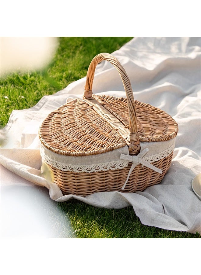 HOMESTAR Picnic Basket with Liner and Lid, Vintage-Style Picnic Hamper with Folding Woven Handle for Picnic, Camping, Outdoor, Birthday - Image 3
