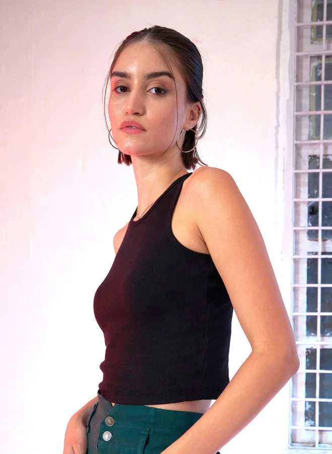 SASSAFRAS  Black Solid Crop Top for Women for Women | Best Price UAE