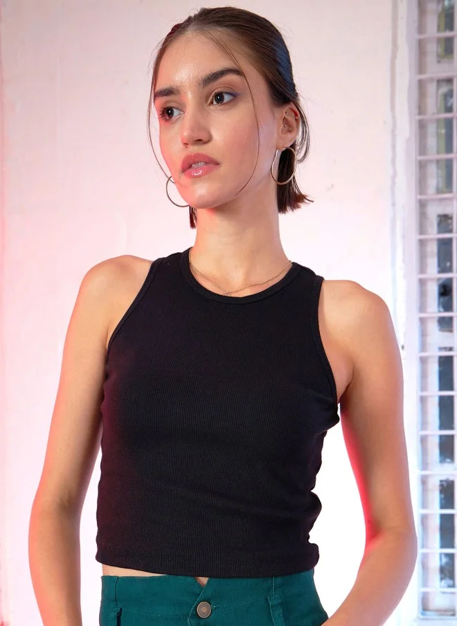 Black Solid Crop Top for Women