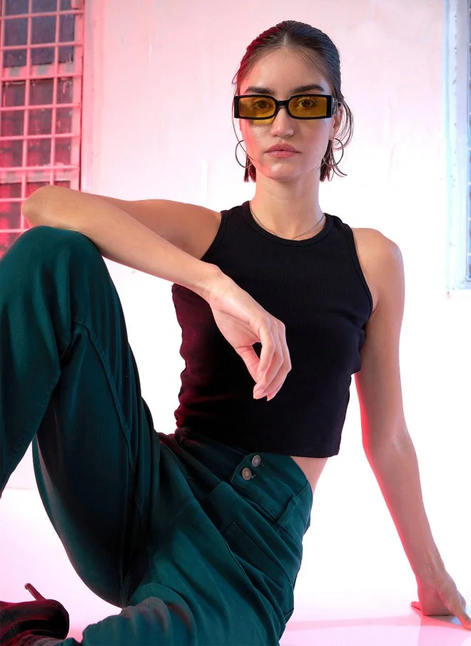 SASSAFRAS  Black Solid Crop Top for Women for Women | Best Price UAE