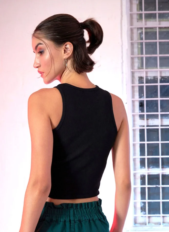 SASSAFRAS  Black Solid Crop Top for Women for Women | Best Price UAE