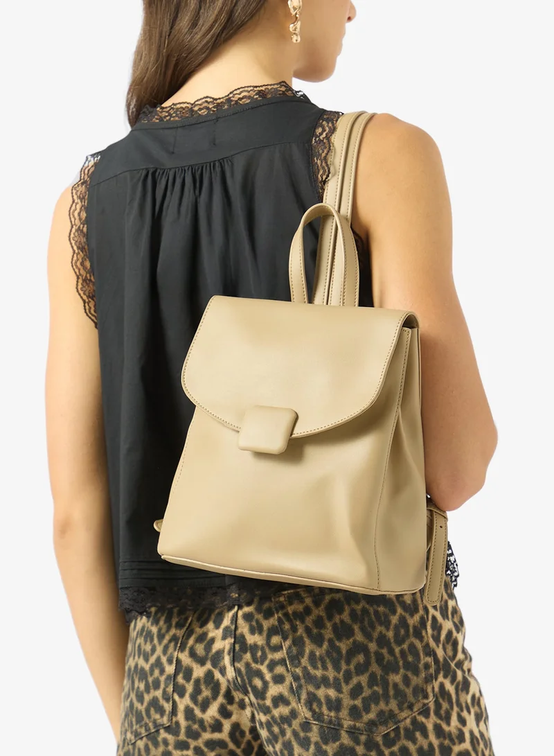 Ginger Beige PU School And Travel Backpack