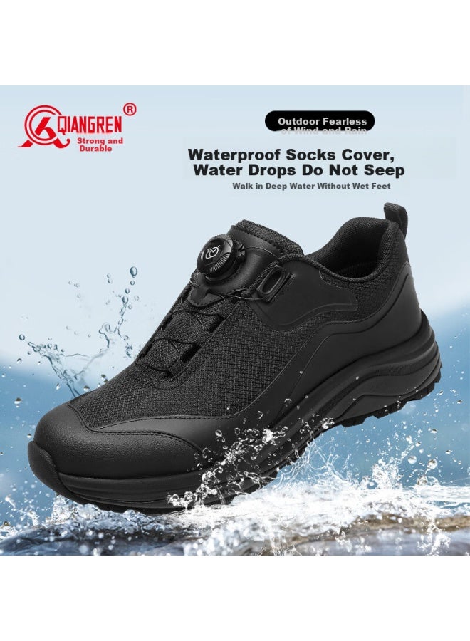 Strongman Qiangren Outdoor Waterproof Sports Men's Shoes 3515 Lace-free Running Training Shoes Hiking Shoes Jds002 Black Size 42 - Image 3