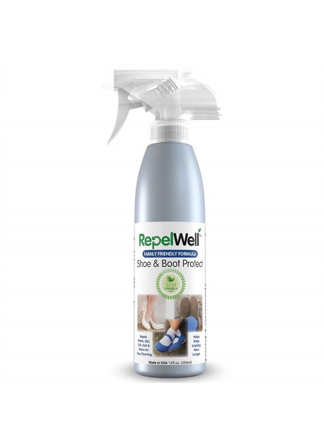 RepelWell Shoe & Boot Stain & Water Repellent (12oz) Eco-Friendly, Pet-Safe Spray Keeps Fabric, Leather & Suede Clean & Dry - Image 1