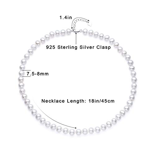 JORA Classic Pearl Necklace 7.5-8mm White Freshwater Cultured Pearls Neklace in Princess Length 18 inch for Women - Image 5