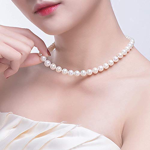 JORA Classic Pearl Necklace 7.5-8mm White Freshwater Cultured Pearls Neklace in Princess Length 18 inch for Women - Image 4
