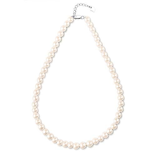 JORA Classic Pearl Necklace 7.5-8mm White Freshwater Cultured Pearls Neklace in Princess Length 18 inch for Women - Image 1