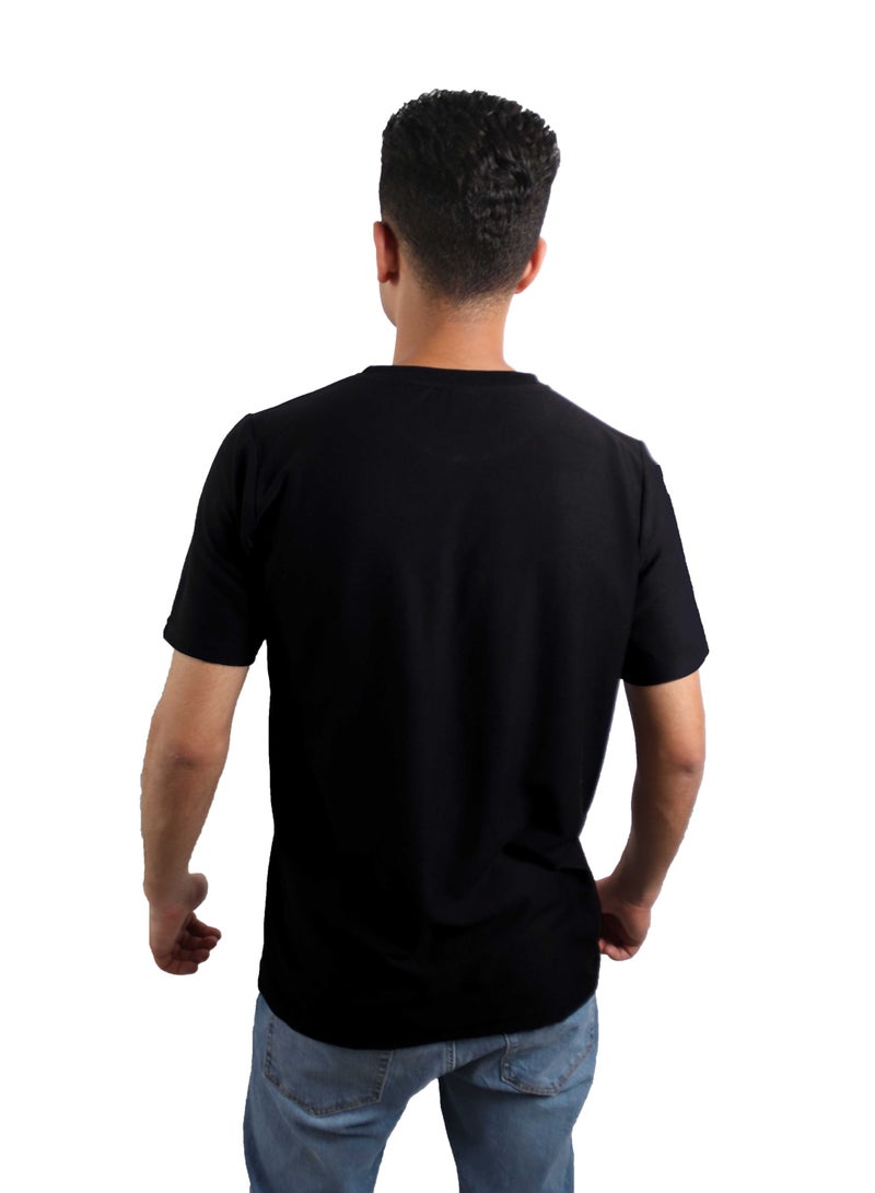 وان هاند تي شيرت قطن كم قصير بياقة دائرية,اسود - Image 2