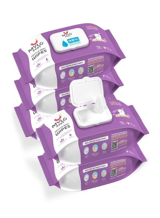Mylo Gentle Baby Wipes with Lid (72 Wipes x 5 Pack - 360 Water Wipes) | Natural Wet Wipes with Organic Coconut Oil & Neem| Cotton Cloth with Extra Thick - Image 1